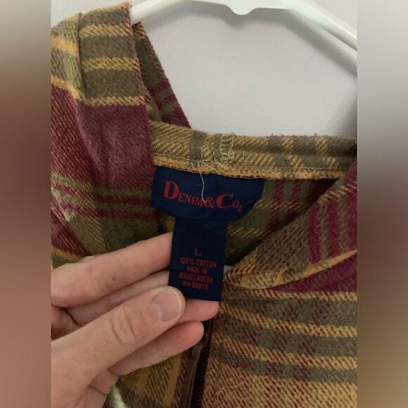 VTG Hooded Flannel Jacket Plaid Lightweight Multi color Size L Red Brown Yellow - Picture 5 of 7